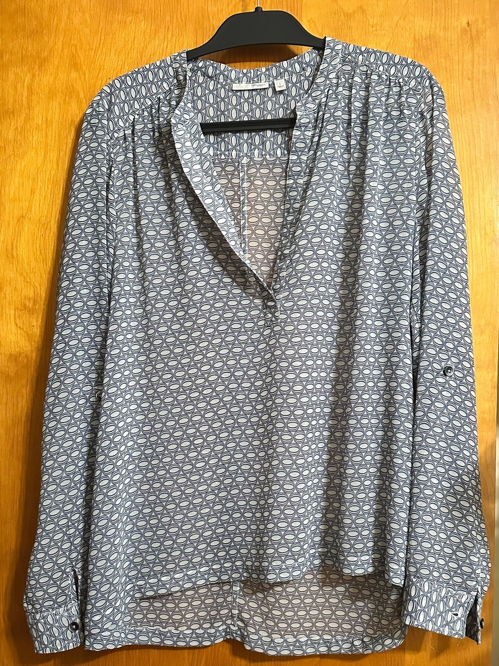 Womens Geometric Print Long-Sleeve Blouse - Blue/White